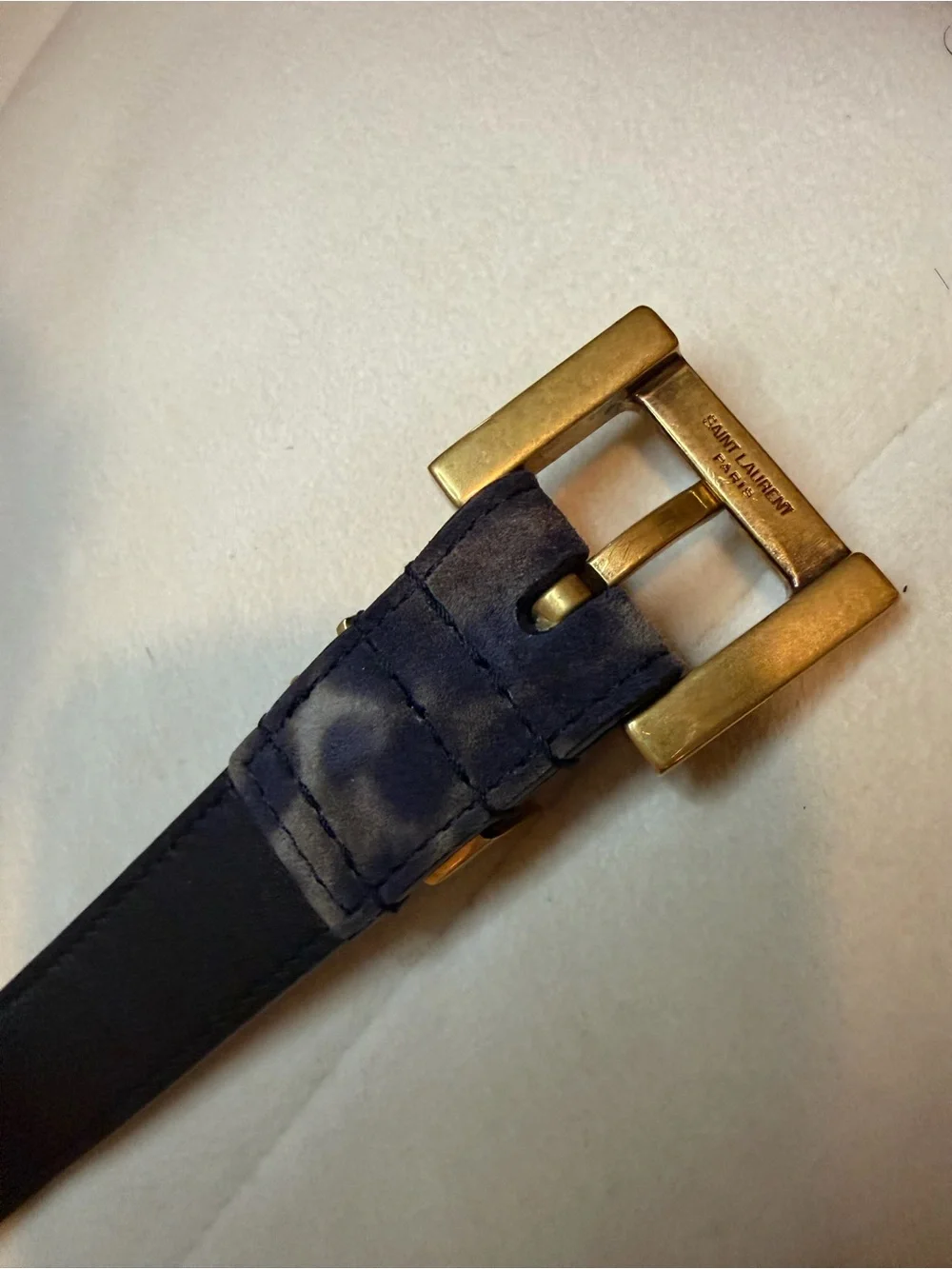 Saint Laurent Cassandre Monogram Leopard Print Leather Belt Manto Grey Brown 85